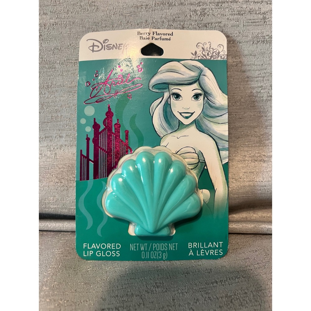 Disney The Little Mermaid Ariel Berry Flavored Lip Gloss Teal Seashell Case NEW
